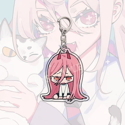 Kawaii Figures Anime Chainsaw Man Keychain Pochita Power Makima Angel Hayakawa Aki Key Ring 6cm Acrylic Charm Key Chain Llaveros