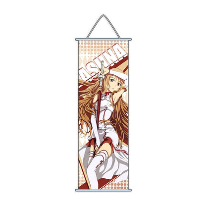 Game Sword Art Online Hanging Wall Painting Cartoon Figure SAO Kirito Yuuki Asuna Art Cloth Scroll Hanging Painting (70x30cm)