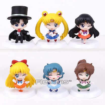 Q Version Sailor Moon Mercury Mars Jupiter Venus Uranus Neptune Pluto Chiba Mamoru PVC Figures Toys Computer Desktop Dolls Set