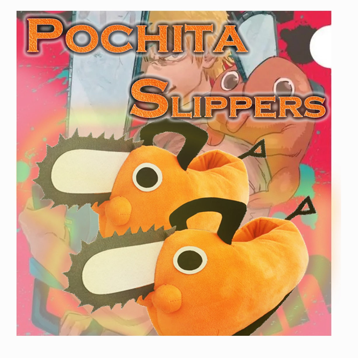 New Pochita Plush Slipper Chainsaw Chain Saw Man Cosplay Orange Dog Slipper Japan Anime Stranger Plushie Slipper Christmas Gift