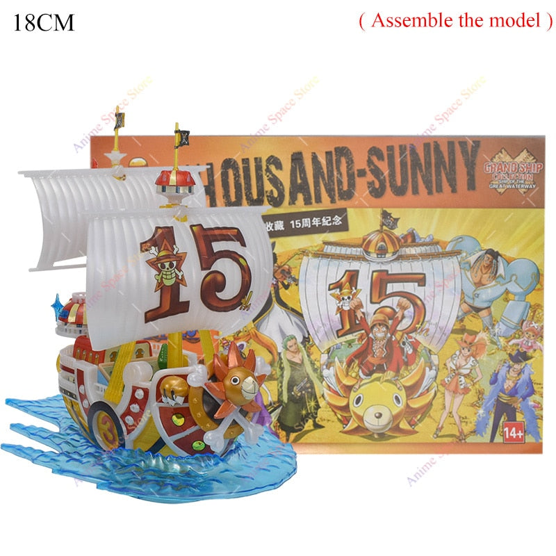 18cm Anime One Piece Figure Thousand Sunny Going Merry Boat Pirate Ship Fiugrine Toys Action Figures Shanks Assembly Model Toys