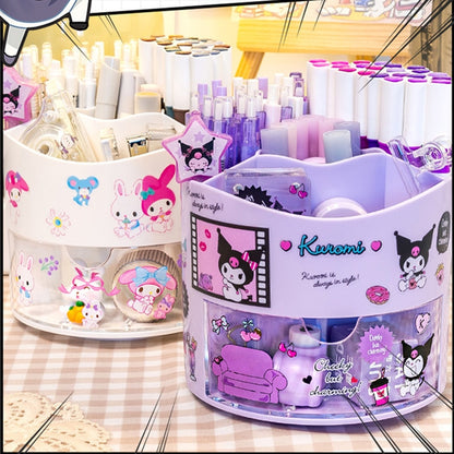 Sanrio Cartoon Rotating Pen Holder Kuromi Melody Cinnamoroll Kawaii Desktop Storage Box Stationery Shop Wholesale