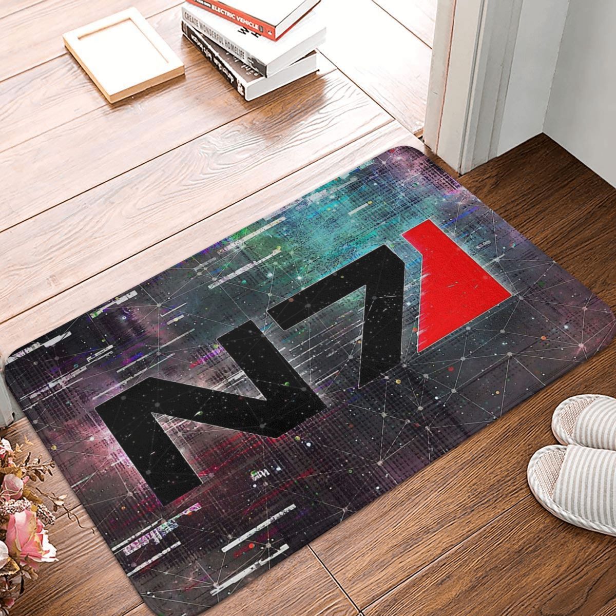 Non-slip Doormat Mass Effect N7 Emblem Space Glitch Bath Bedroom Mat Outdoor Carpet Indoor Modern Decor