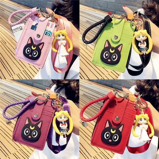 Cartoon Anime Sailor Moon Lanyard Card Holder Keychain Webbing Mobile Phone Lanyard Cute Pendant Detachable Card with Coin Purse