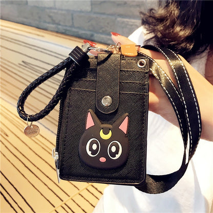 Cartoon Anime Sailor Moon Lanyard Card Holder Keychain Webbing Mobile Phone Lanyard Cute Pendant Detachable Card with Coin Purse