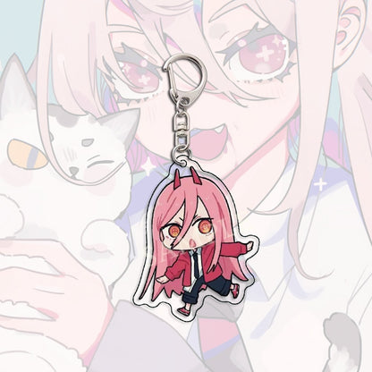 Kawaii Figures Anime Chainsaw Man Keychain Pochita Power Makima Angel Hayakawa Aki Key Ring 6cm Acrylic Charm Key Chain Llaveros