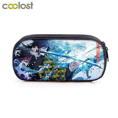 Anime Demon Slayer Kimetsu No Yaiba Canvas Purse Pencil Case Zipper Makeup Bag Pen Stationery Bag catoon Pencil Box