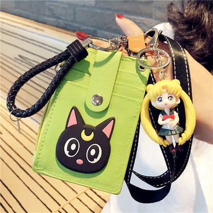 Cartoon Anime Sailor Moon Lanyard Card Holder Keychain Webbing Mobile Phone Lanyard Cute Pendant Detachable Card with Coin Purse