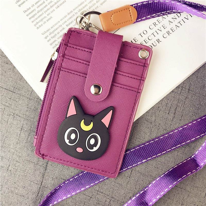 Cartoon Anime Sailor Moon Lanyard Card Holder Keychain Webbing Mobile Phone Lanyard Cute Pendant Detachable Card with Coin Purse