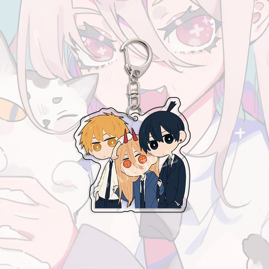 Kawaii Figures Anime Chainsaw Man Keychain Pochita Power Makima Angel Hayakawa Aki Key Ring 6cm Acrylic Charm Key Chain Llaveros