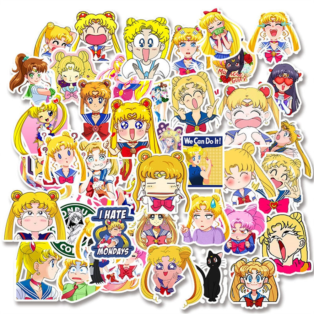 10/30/50PCS Sailor Moon Cute Stickers Sailor Moon Graffiti Stickers Personality Skateboard Stickers Trolley Case Stickers Wholes