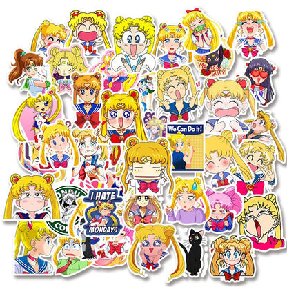 10/30/50PCS Sailor Moon Cute Stickers Sailor Moon Graffiti Stickers Personality Skateboard Stickers Trolley Case Stickers Wholes