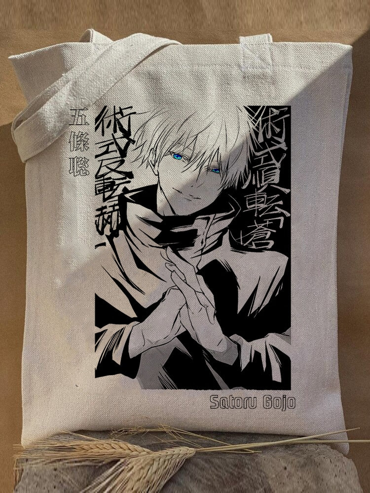 Harajuku Y2k anime Jujutsu Kaisen Women Bags Shopping Bag Canvas Shopper Bag Reusable Tote Bag Handbags Shoulder Bag Collapsible