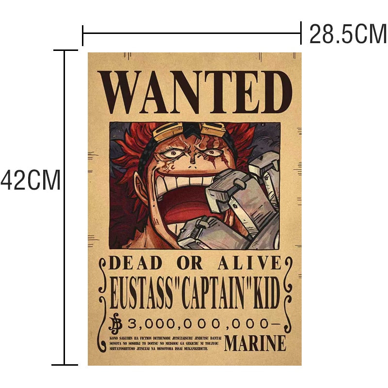 New Anime One Piece Bounty Wanted Posters 4 Emperors Kid Action Figures Vintage Living Room Wall Decoration Stickers Poster Toys