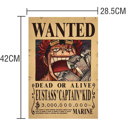 New Anime One Piece Bounty Wanted Posters 4 Emperors Kid Action Figures Vintage Living Room Wall Decoration Stickers Poster Toys