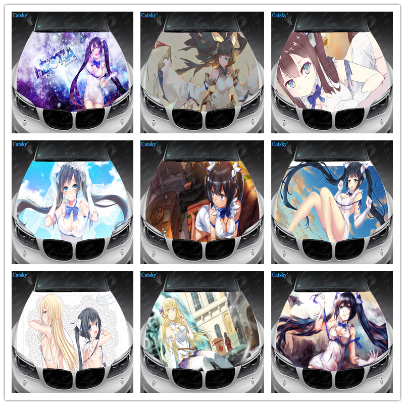 DanMachi Sexy Anime Girl Print Car Hood Vinyl Stickers Wrap Vinyl Film Engine Cover Decals Sticker Universal Fit Any Car