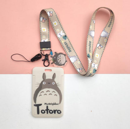 1 Set Cartoon MY NEIGHBOUR TOTORO PVC Card Cover Student Campus Hanging Neck Bag Card Holder Lanyard ID Card Holders key chain