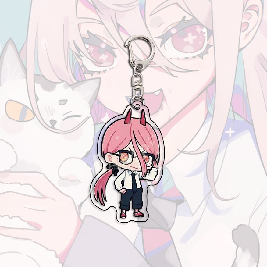 Kawaii Figures Anime Chainsaw Man Keychain Pochita Power Makima Angel Hayakawa Aki Key Ring 6cm Acrylic Charm Key Chain Llaveros